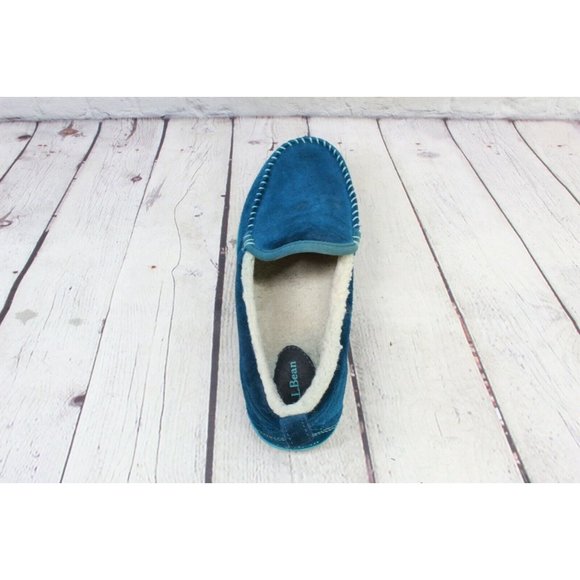 LL Bean Blue Suede Fleece Lined Mountain Moccasins Slipper Size 9 M - Picture 6 of 9